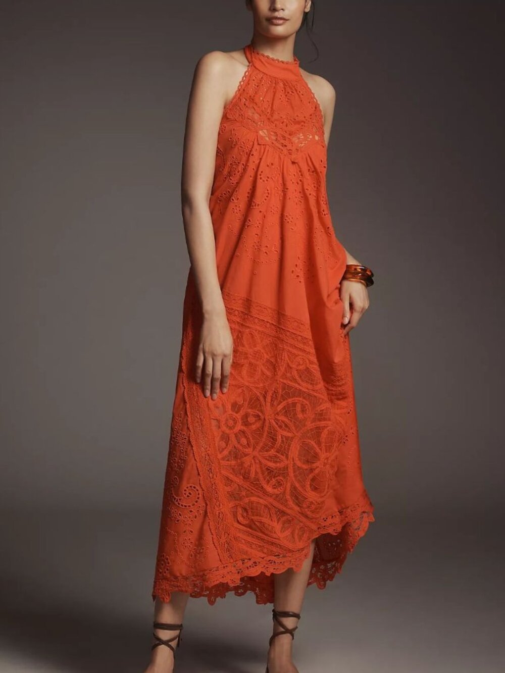 Anthropologie Halter Cutwork Lace Dress